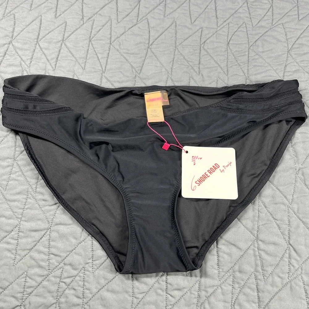 6 Shore Road by Pooja Women's Mesh Accent Bikini Bottom Black‎ Size L
